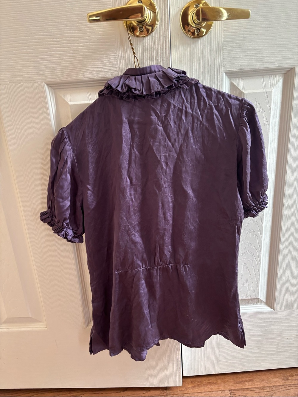 Jenni Purple Short-Sleeve Ruffle Collar Blouse